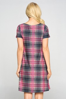 Women's Plaid Short Sleeve A-Line Dress style 3