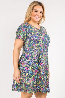 Blossoming Floral Print A-line Dress with Pockets style 2