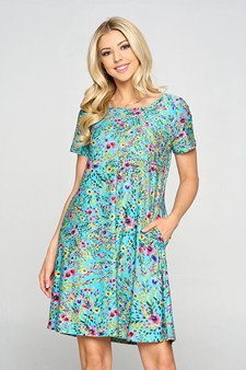Blossoming Floral Print A-line Dress with Pockets style 4