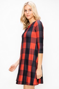Women’s Scarlet Surplice Plaid A-Line Christmas Dress With Pockets style 2