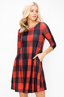 Women’s Scarlet Surplice Plaid A-Line Christmas Dress With Pockets style 3