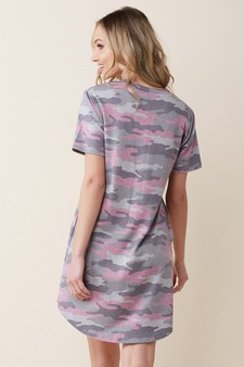 Women's Camo Print Curve Lined T Shirt Dress style 3