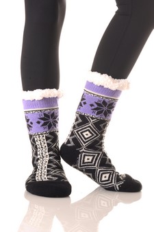Women's Non Slip Diamond Pattern Faux Sherpa Lined Slipper Sock style 2