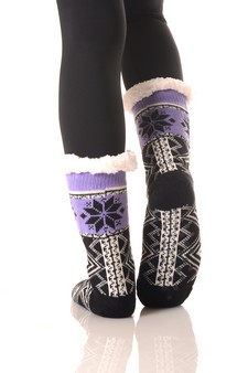 Women's Non Slip Diamond Pattern Faux Sherpa Lined Slipper Sock style 3