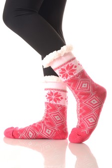 Women's Non Slip Diamond Pattern Faux Sherpa Lined Slipper Sock style 5