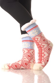 Women's Non Slip Diamond Pattern Faux Sherpa Lined Slipper Sock style 6