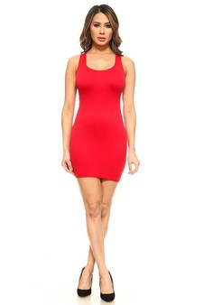 Women's Seamless Long Tank Slip Dress Red Color style 5