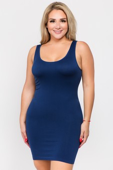 Women's Seamless Long Tank Slip Dress Navy Blue Color style 2