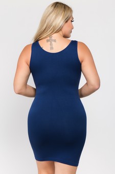 Women's Seamless Long Tank Slip Dress Navy Blue Color style 4