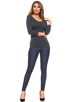 Lady's Seamless Long Sleeve Scoop Neck Top style 4