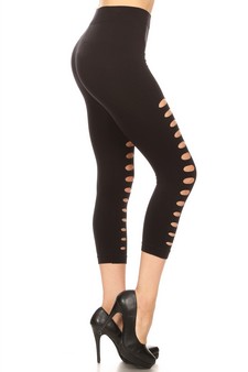 Lady's Cut Out Distressed Capri Leggings style 2