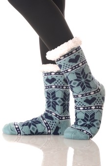 Women's Non-slip Faux Sherpa Winter Snowflake Pattern Christmas Slipper Socks style 6