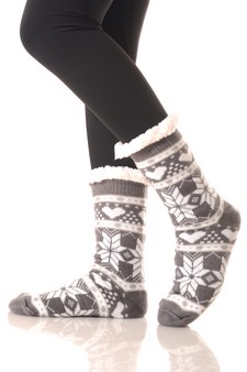 Women's Non-slip Faux Sherpa Winter Snowflake Pattern Christmas Slipper Socks style 8