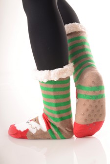 Women's Non-slip Faux Sherpa Christmas Character Slipper Sock style 3