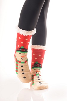 Women's Non-slip Faux Sherpa Christmas Character Slipper Sock style 4