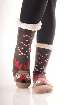 Women's Non-slip Faux Sherpa Christmas Character Slipper Sock style 5