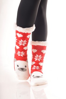 Women's Non-slip Faux Sherpa Christmas Character Slipper Sock style 6