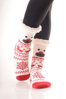 Women's Non-slip Faux Sherpa Christmas Character Slipper Sock style 7