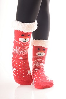 Women's Non-slip Faux Sherpa Christmas Character Slipper Sock style 8