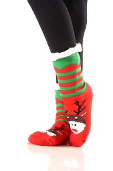 Women's Non-slip Faux Sherpa Santa Claus Christmas Slipper Socks style 2
