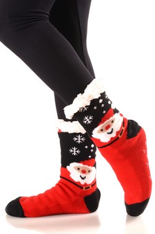 Women's Non-slip Faux Sherpa Santa Claus Christmas Slipper Socks style 4