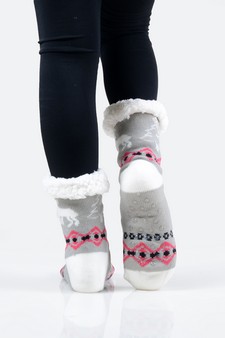 Women's Non-slip Faux Sherpa Santa's Reindeer Christmas Slipper Socks style 12