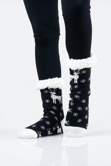 Women's Non-slip Faux Sherpa Santa's Reindeer Christmas Slipper Socks style 13