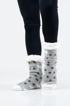 Women's Non-slip Faux Sherpa Santa's Reindeer Christmas Slipper Socks style 16
