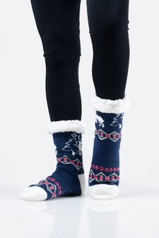 Women's Non-slip Faux Sherpa Santa's Reindeer Christmas Slipper Socks style 4