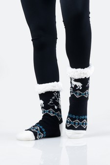 Women's Non-slip Faux Sherpa Santa's Reindeer Christmas Slipper Socks style 7