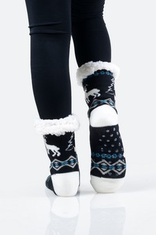 Women's Non-slip Faux Sherpa Santa's Reindeer Christmas Slipper Socks style 9