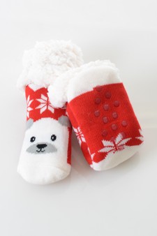 Kids Non-slip Christmas Character Faux Sherpa Slipper Socks style 10