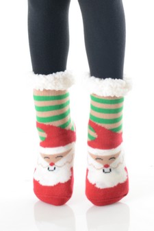 Kids Non-slip Christmas Character Faux Sherpa Slipper Socks style 3