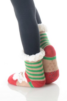 Kids Non-slip Christmas Character Faux Sherpa Slipper Socks style 4