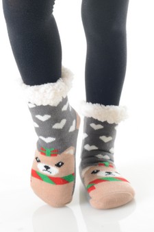 Kids Non-slip Christmas Character Faux Sherpa Slipper Socks style 5