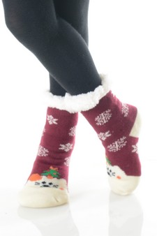 Kids Non-slip Christmas Character Faux Sherpa Slipper Socks style 7