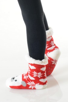 Kids Non-slip Christmas Character Faux Sherpa Slipper Socks style 8