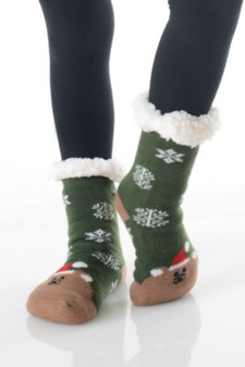 Kids Non-slip Christmas Character Faux Sherpa Slipper Socks style 9