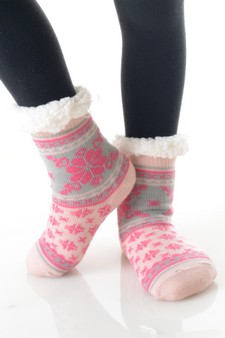 Girls Non-slip Faux Sherpa Winter Snowflake Pattern Slipper Socks style 2