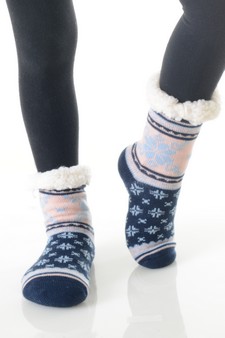 Girls Non-slip Faux Sherpa Winter Snowflake Pattern Slipper Socks style 5