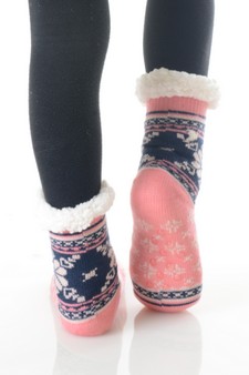 Girls Non-slip Faux Sherpa Winter Snowflake Pattern Slipper Socks style 8