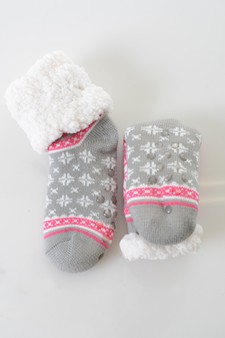 Girls Non-slip Faux Sherpa Winter Snowflake Pattern Slipper Socks style 9