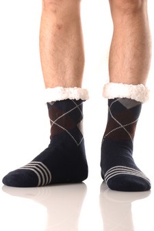 Men's Non-slip Faux Sherpa Lined Argyle Slipper Socks style 7