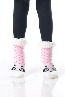 Kid's Non-slip Faux Sherpa Holiday Character Slipper Socks style 11