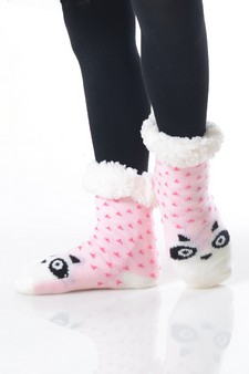 Kid's Non-slip Faux Sherpa Holiday Character Slipper Socks style 12