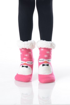 Kid's Non-slip Faux Sherpa Holiday Character Slipper Socks style 14