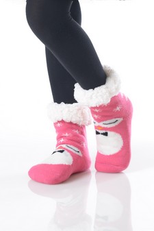 Kid's Non-slip Faux Sherpa Holiday Character Slipper Socks style 15