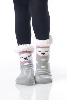 Kid's Non-slip Faux Sherpa Holiday Character Slipper Socks style 17