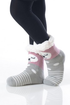 Kid's Non-slip Faux Sherpa Holiday Character Slipper Socks style 18