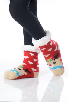 Kid's Non-slip Faux Sherpa Holiday Character Slipper Socks style 2